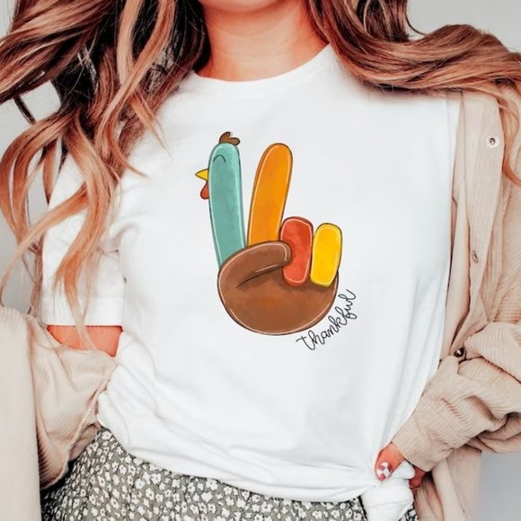 Tops - Thankful Turkey Shirt, Thanksgiving Turkey Shirt, Thankful Shirt